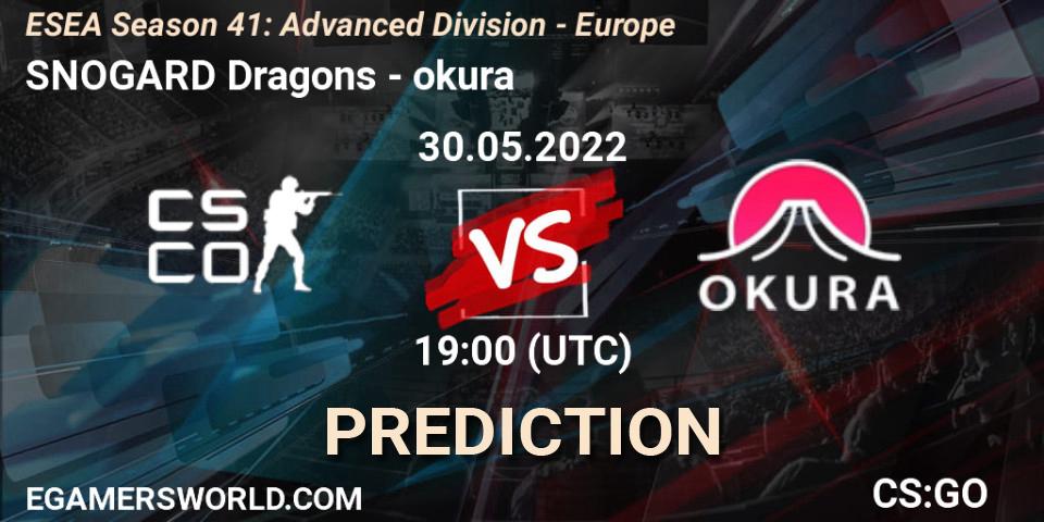 SNOGARD Dragons vs okura: Match Prediction. 30.05.2022 at 19:00, Counter-Strike (CS2), ESEA Season 41: Advanced Division - Europe