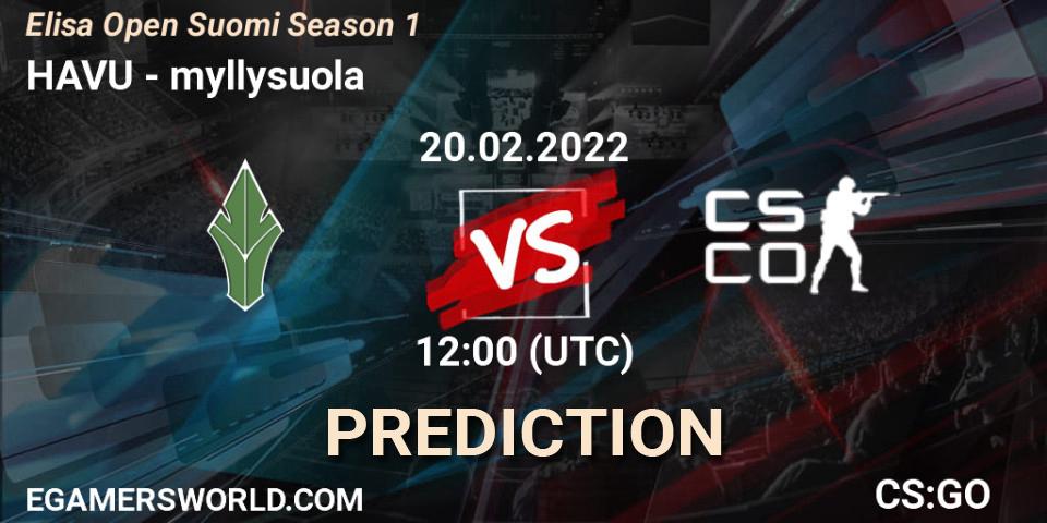 HAVU vs myllysuola: Match Prediction. 20.02.2022 at 12:00, Counter-Strike (CS2), Elisa Open Suomi Season 1
