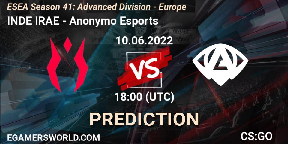 INDE IRAE vs Anonymo Esports: Match Prediction. 10.06.2022 at 18:00, Counter-Strike (CS2), ESEA Season 41: Advanced Division - Europe