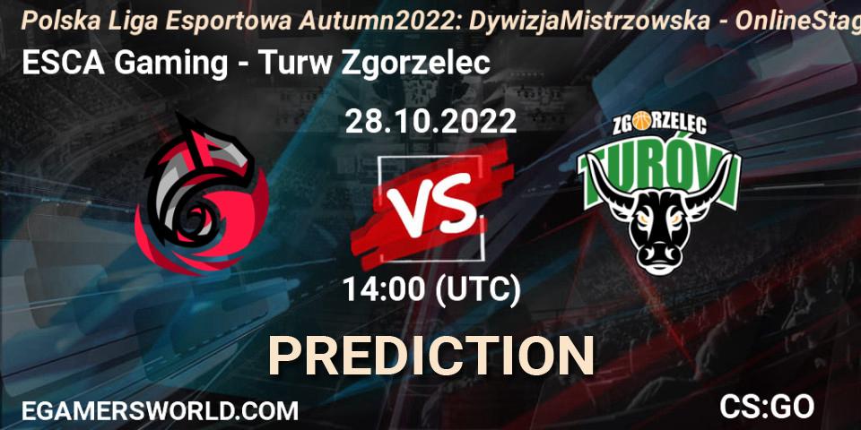 ESCA Gaming vs Turów Zgorzelec: Match Prediction. 28.10.2022 at 14:00, Counter-Strike (CS2), Polska Liga Esportowa Autumn 2022: Dywizja Mistrzowska - Online Stage