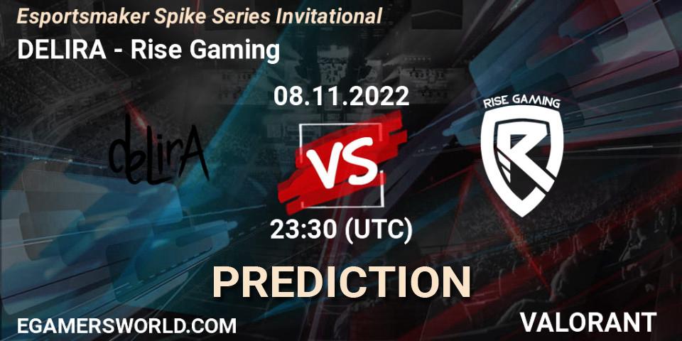 DELIRA vs Rise Gaming: Match Prediction. 09.11.2022 at 01:00, VALORANT, Esportsmaker Spike Series Invitational