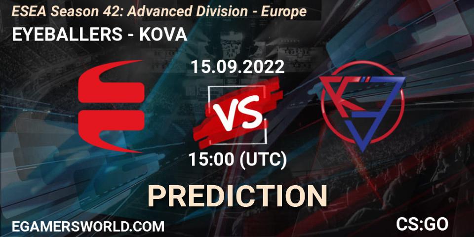 EYEBALLERS vs KOVA: Match Prediction. 15.09.22, CS2 (CS:GO), ESEA Season 42: Advanced Division - Europe