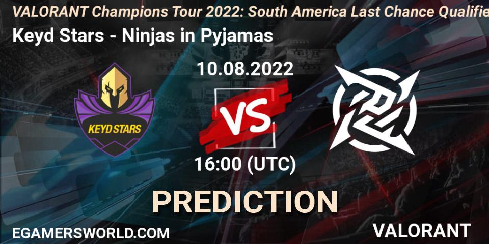Keyd Stars vs Ninjas in Pyjamas: Match Prediction. 10.08.2022 at 19:00, VALORANT, VCT 2022: South America Last Chance Qualifier