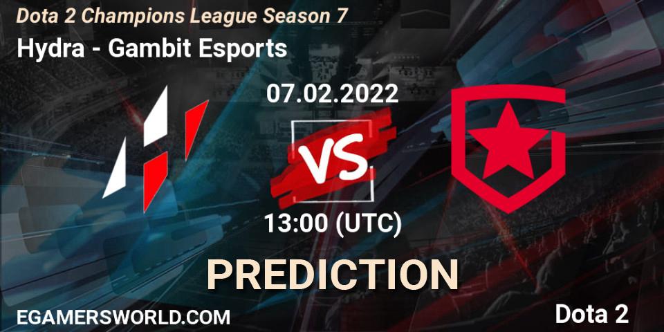 Hydra vs Gambit Esports: Match Prediction. 07.02.2022 at 13:01, Dota 2, Dota 2 Champions League 2022 Season 7