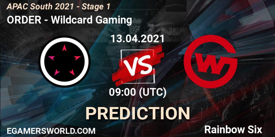 ORDER vs Wildcard Gaming: Match Prediction. 13.04.2021 at 09:00, Rainbow Six, APAC South 2021 - Stage 1
