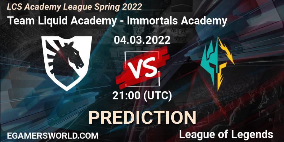 Team Liquid Academy vs Immortals Academy: Match Prediction. 04.03.22, LoL, LCS Academy League Spring 2022