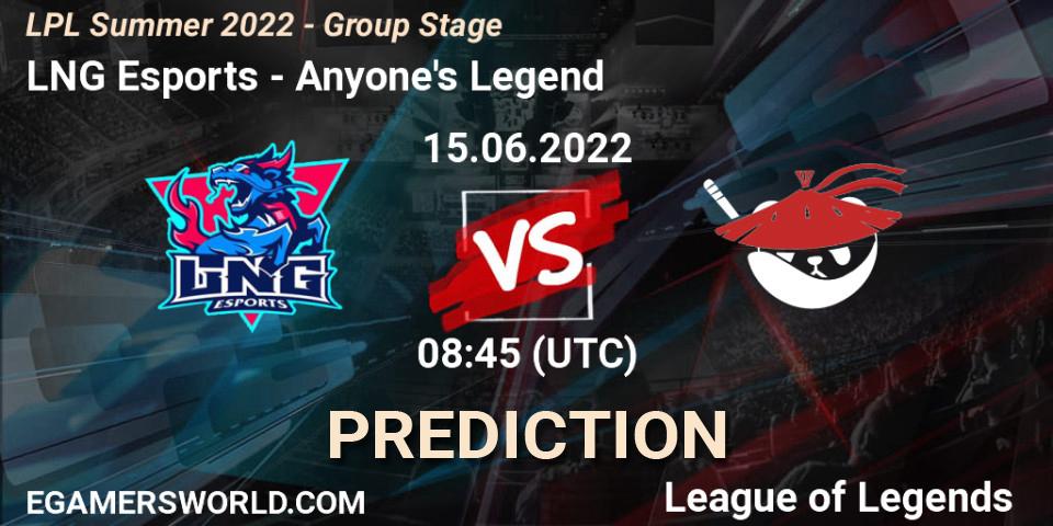 LNG Esports vs Anyone's Legend: Match Prediction. 15.06.22, LoL, LPL Summer 2022 - Group Stage