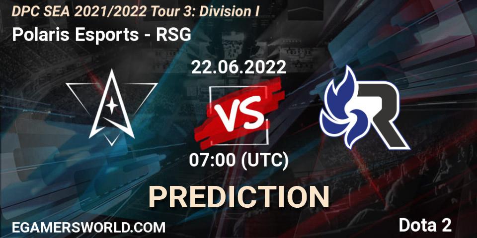 Polaris Esports vs RSG: Match Prediction. 22.06.2022 at 07:07, Dota 2, DPC SEA 2021/2022 Tour 3: Division I