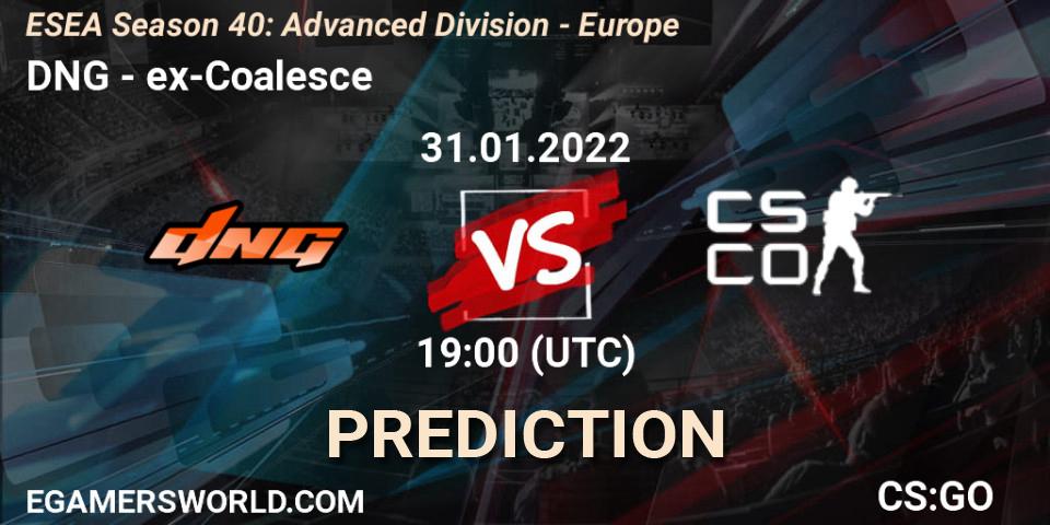 DNG vs ex-Coalesce: Match Prediction. 31.01.2022 at 19:00, Counter-Strike (CS2), ESEA Season 40: Advanced Division - Europe
