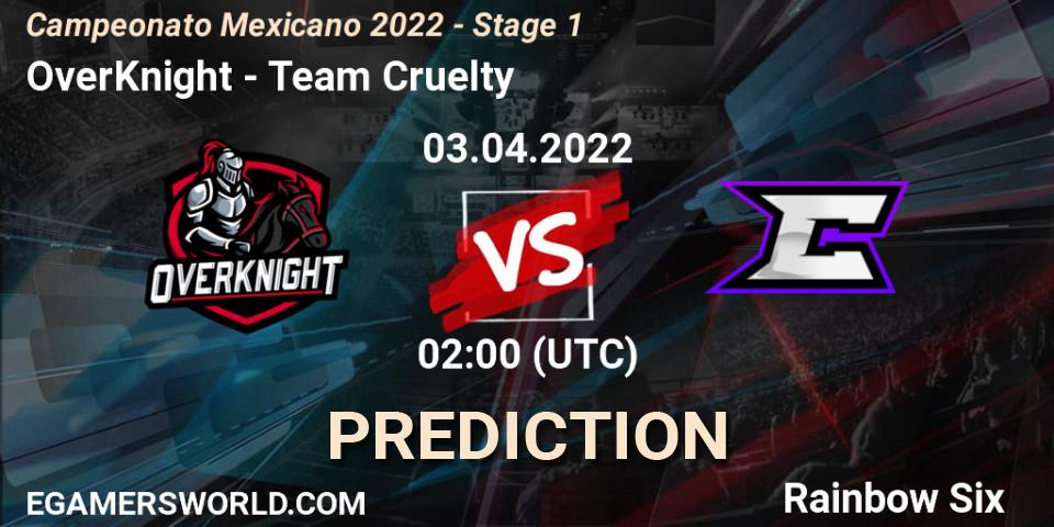 OverKnight vs Team Cruelty: Match Prediction. 03.04.2022 at 02:00, Rainbow Six, Campeonato Mexicano 2022 - Stage 1