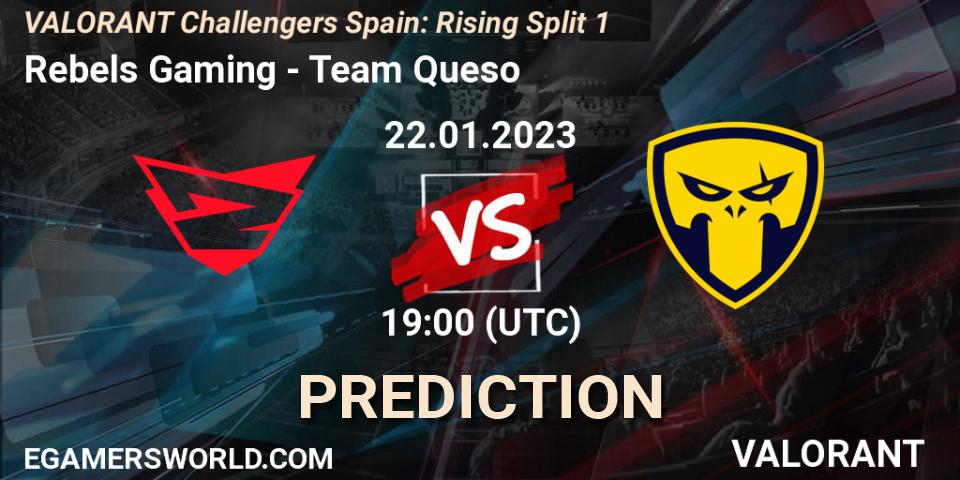 Rebels Gaming vs Team Queso: Match Prediction. 22.01.2023 at 19:35, VALORANT, VALORANT Challengers 2023 Spain: Rising Split 1