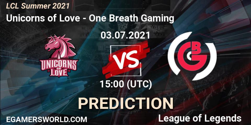 Unicorns of Love vs One Breath Gaming: Match Prediction. 03.07.2021 at 15:00, LoL, LCL Summer 2021