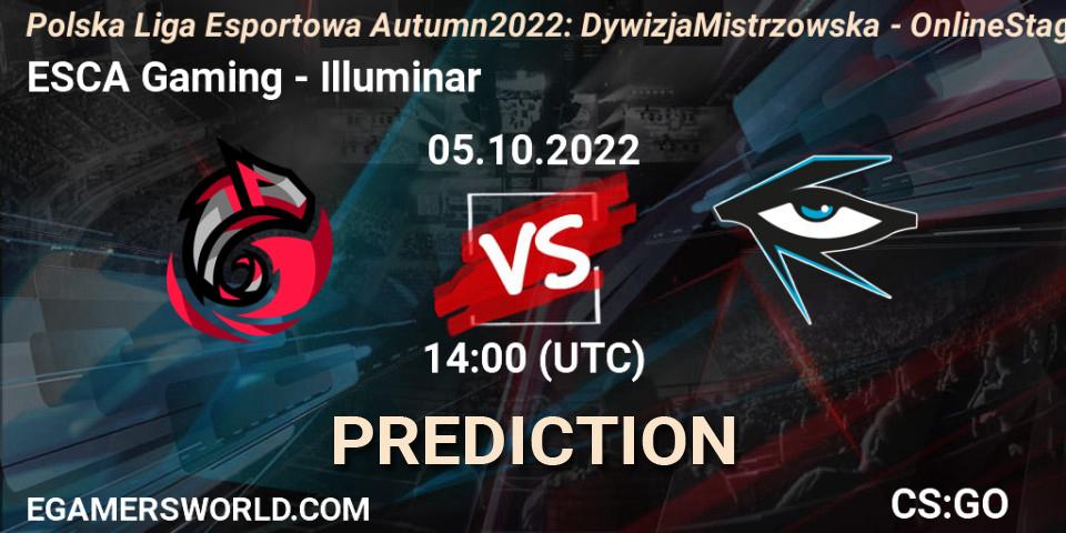 ESCA Gaming vs Illuminar: Match Prediction. 09.11.2022 at 15:30, Counter-Strike (CS2), Polska Liga Esportowa Autumn 2022: Dywizja Mistrzowska - Online Stage