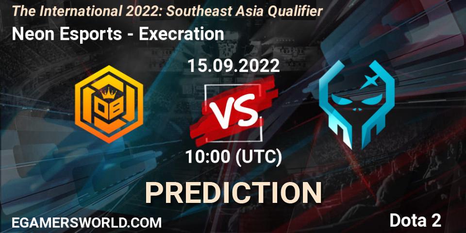 Neon Esports vs Execration: Match Prediction. 15.09.2022 at 09:32, Dota 2, The International 2022: Southeast Asia Qualifier