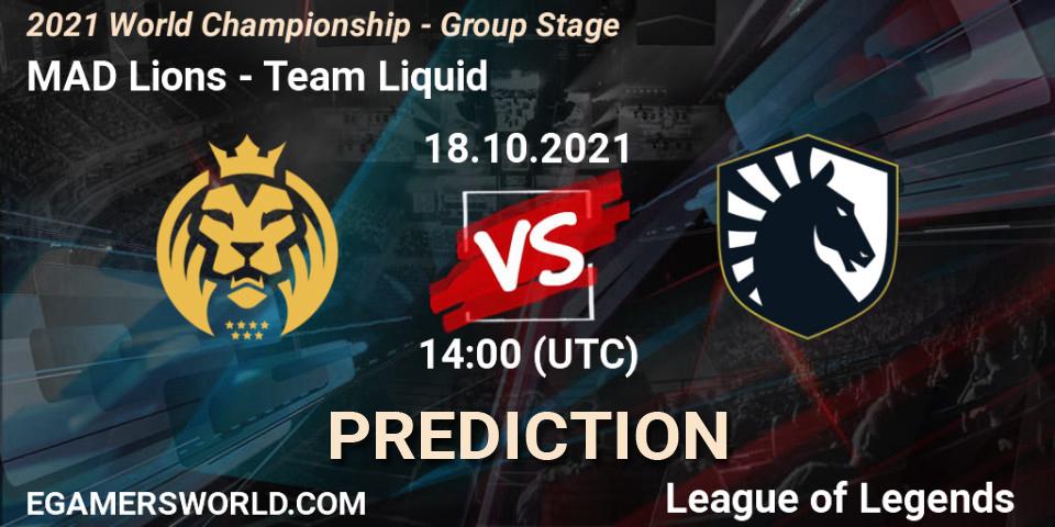 MAD Lions vs Team Liquid: Match Prediction. 18.10.2021 at 14:10, LoL, 2021 World Championship - Group Stage