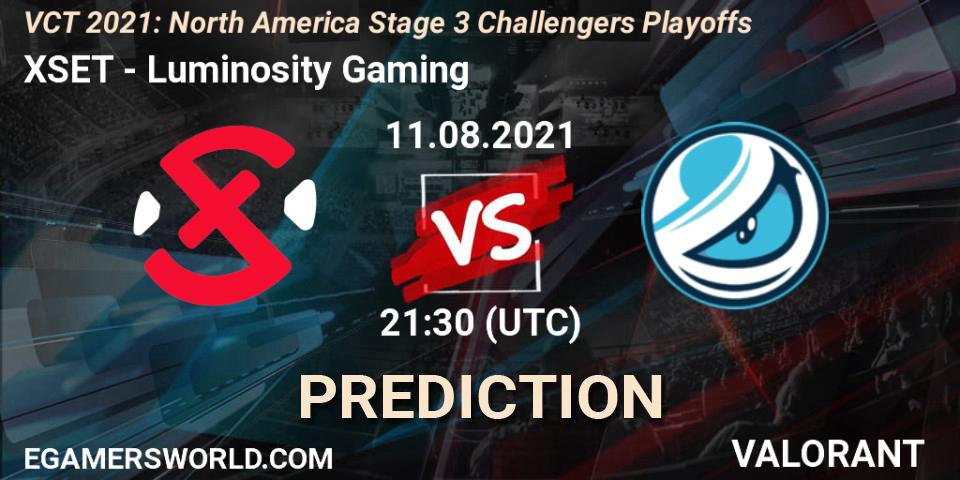 XSET vs Luminosity Gaming: Match Prediction. 11.08.2021 at 22:30, VALORANT, VCT 2021: North America Stage 3 Challengers Playoffs