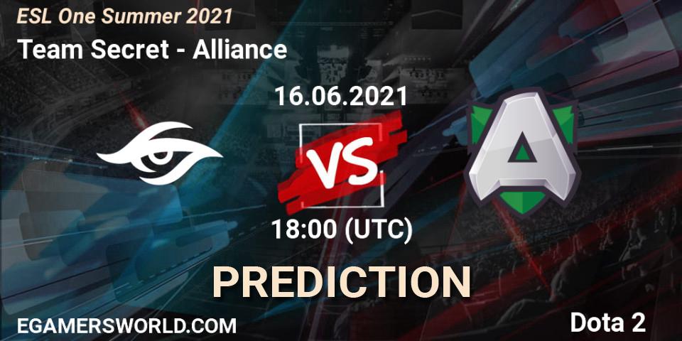 Team Secret vs Alliance: Match Prediction. 16.06.2021 at 17:55, Dota 2, ESL One Summer 2021