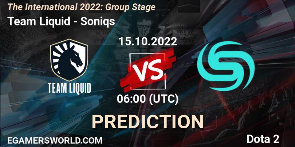 Team Liquid vs Soniqs: Match Prediction. 15.10.2022 at 07:30, Dota 2, The International 2022: Group Stage