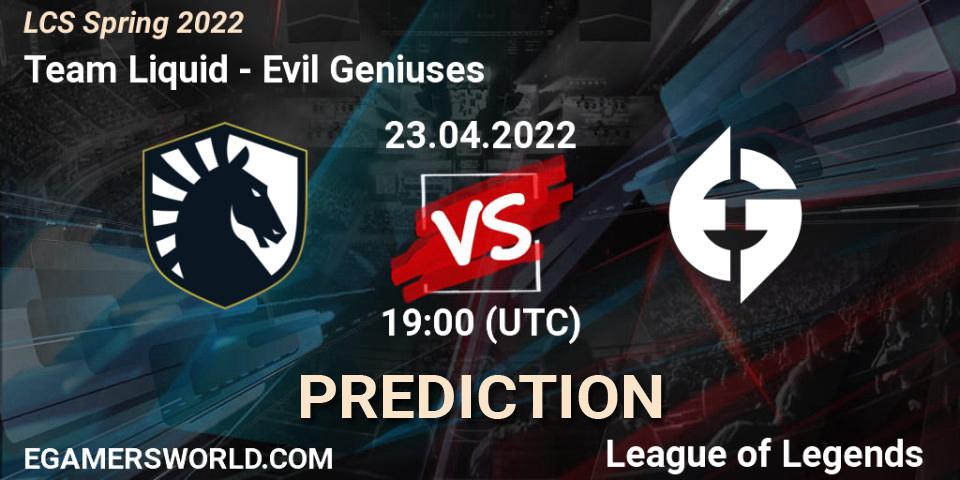 Team Liquid vs Evil Geniuses: Match Prediction. 23.04.22, LoL, LCS Spring 2022