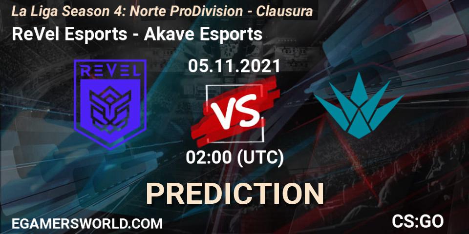 ReVel Esports vs Akave Esports: Match Prediction. 05.11.2021 at 02:00, Counter-Strike (CS2), La Liga Season 4: Norte Pro Division - Clausura