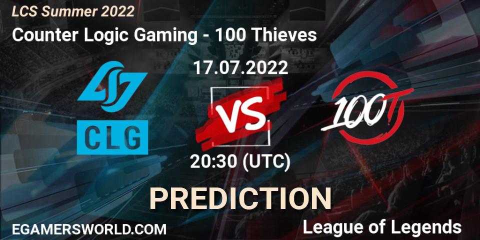 Counter Logic Gaming vs 100 Thieves: Match Prediction. 17.07.2022 at 20:30, LoL, LCS Summer 2022