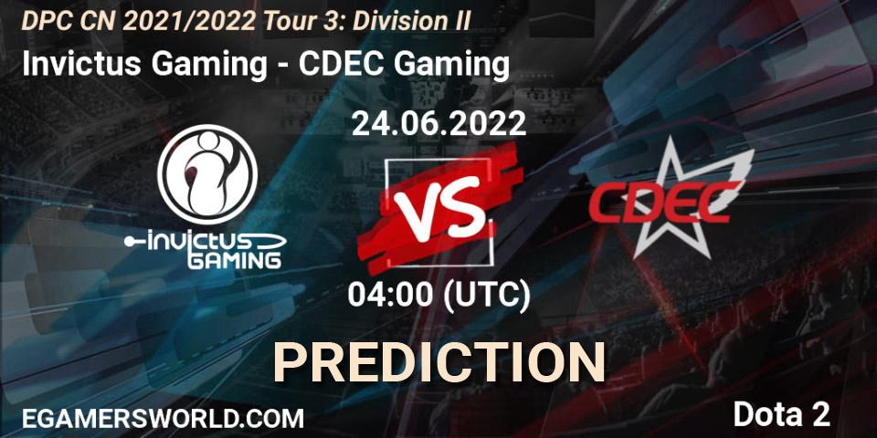 Invictus Gaming vs CDEC Gaming: Match Prediction. 24.06.22, Dota 2, DPC CN 2021/2022 Tour 3: Division II