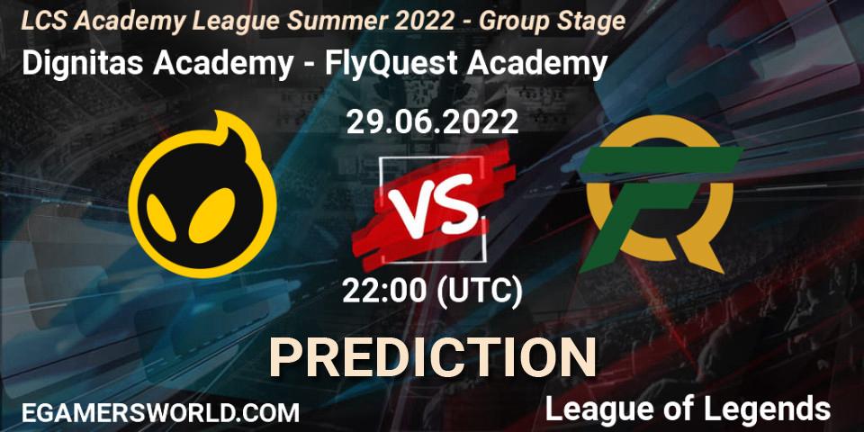 Dignitas Academy vs FlyQuest Academy: Match Prediction. 29.06.2022 at 22:00, LoL, LCS Academy League Summer 2022 - Group Stage