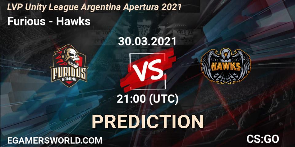 Furious vs Hawks: Match Prediction. 30.03.2021 at 21:00, Counter-Strike (CS2), LVP Unity League Argentina Apertura 2021