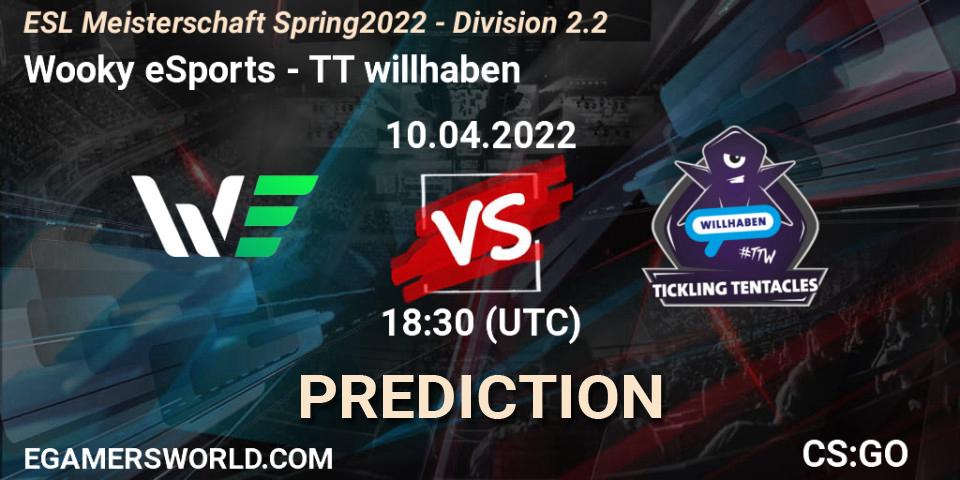 Wooky eSports vs TT willhaben: Match Prediction. 10.04.2022 at 18:30, Counter-Strike (CS2), ESL Meisterschaft Spring 2022 - Division 2.2
