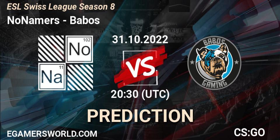 NoNamers vs Babos: Match Prediction. 31.10.2022 at 20:30, Counter-Strike (CS2), ESL Swiss League Season 8