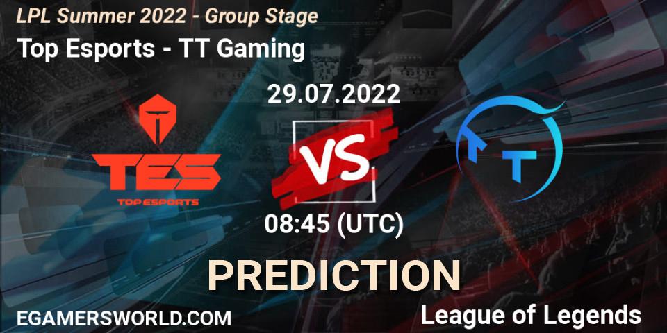 Top Esports vs TT Gaming: Match Prediction. 29.07.22, LoL, LPL Summer 2022 - Group Stage