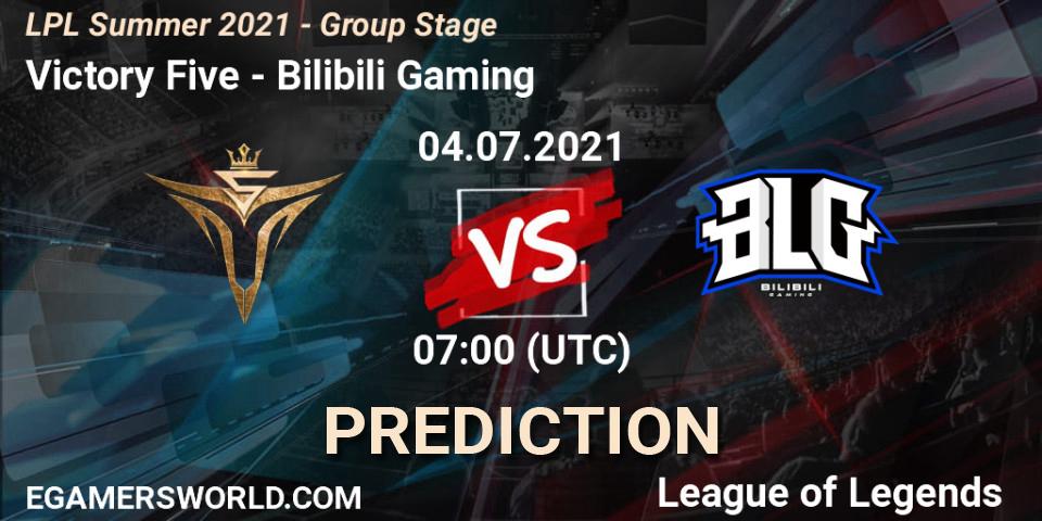 Victory Five vs Bilibili Gaming: Match Prediction. 04.07.2021 at 07:00, LoL, LPL Summer 2021 - Group Stage