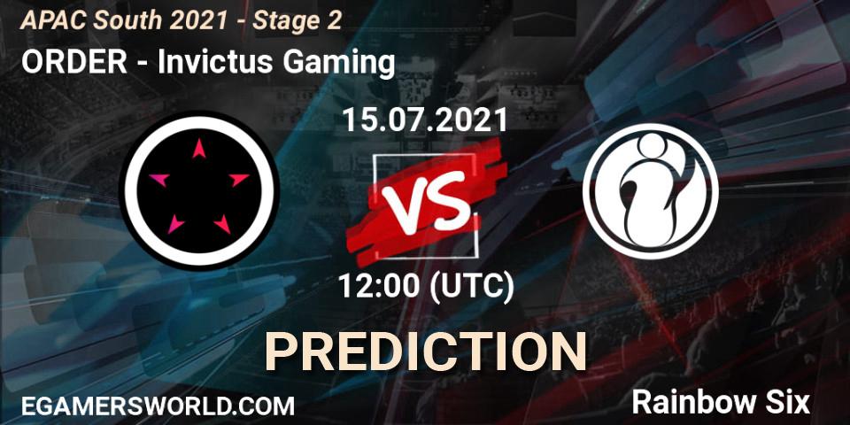 ORDER vs Invictus Gaming: Match Prediction. 15.07.2021 at 12:00, Rainbow Six, APAC South 2021 - Stage 2