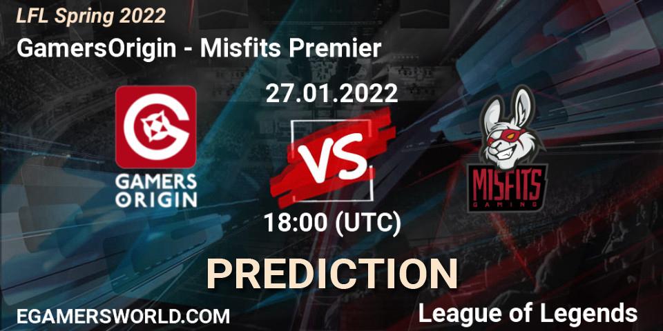 GamersOrigin vs Misfits Premier: Match Prediction. 27.01.2022 at 18:00, LoL, LFL Spring 2022