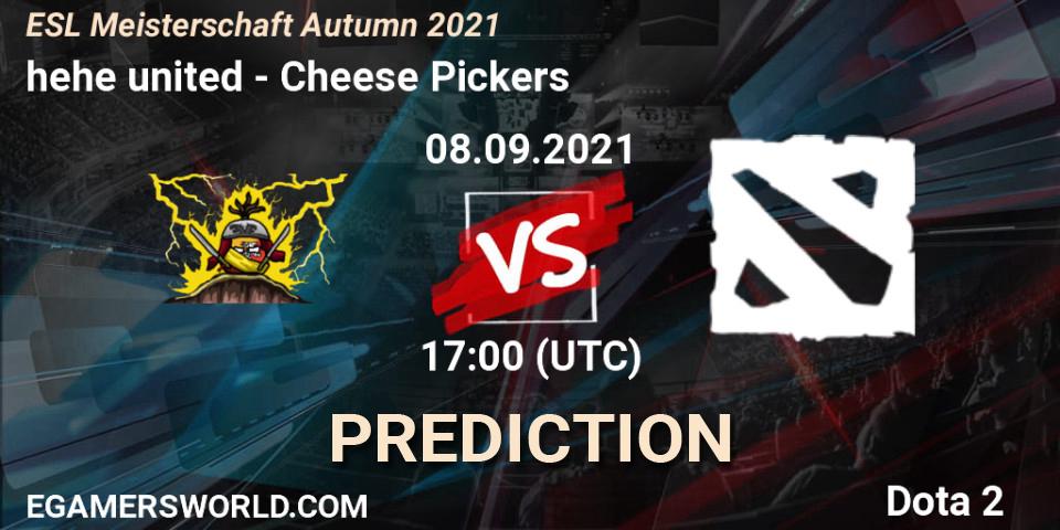 hehe united vs Cheese Pickers: Match Prediction. 08.09.2021 at 17:05, Dota 2, ESL Meisterschaft Autumn 2021