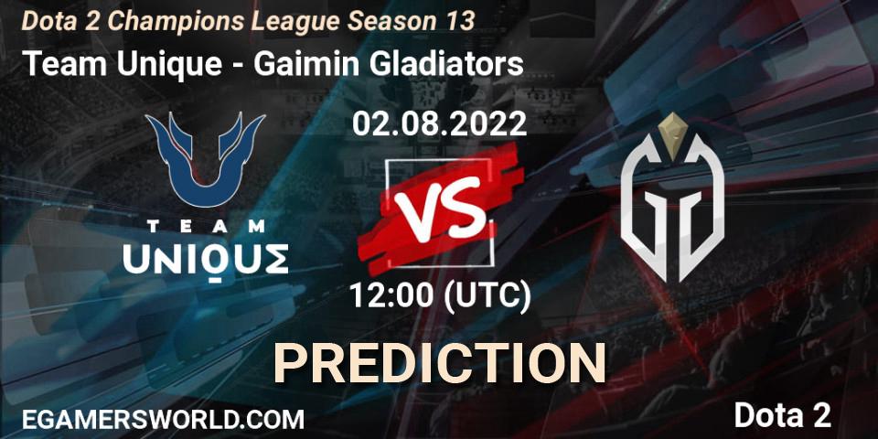 Team Unique vs Gaimin Gladiators: Match Prediction. 02.08.2022 at 12:01, Dota 2, Dota 2 Champions League Season 13