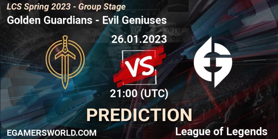 Golden Guardians vs Evil Geniuses: Match Prediction. 26.01.23, LoL, LCS Spring 2023 - Group Stage