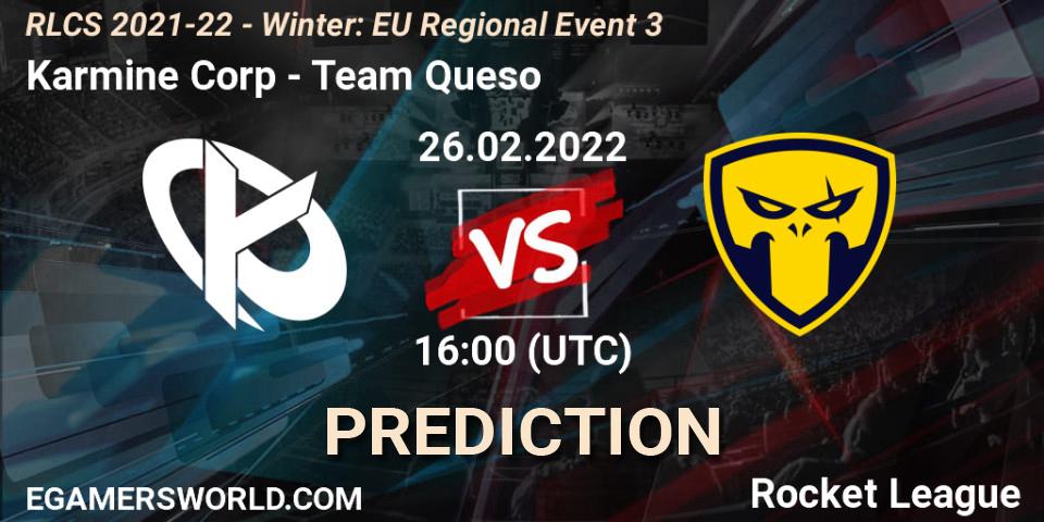 Karmine Corp vs Team Queso: Match Prediction. 26.02.2022 at 16:00, Rocket League, RLCS 2021-22 - Winter: EU Regional Event 3
