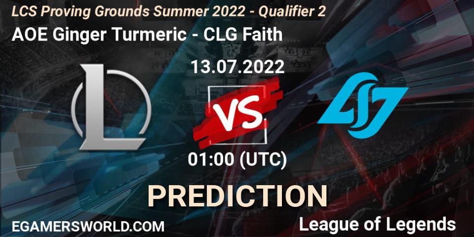 AOE Ginger Turmeric vs CLG Faith: Match Prediction. 13.07.2022 at 00:00, LoL, LCS Proving Grounds Summer 2022 - Qualifier 2