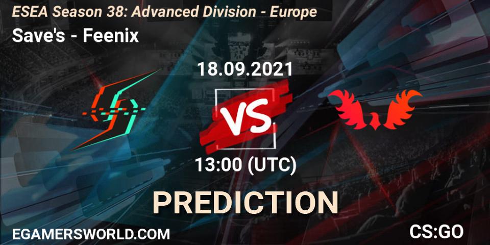 Save's vs Feenix: Match Prediction. 18.09.2021 at 13:00, Counter-Strike (CS2), ESEA Season 38: Advanced Division - Europe