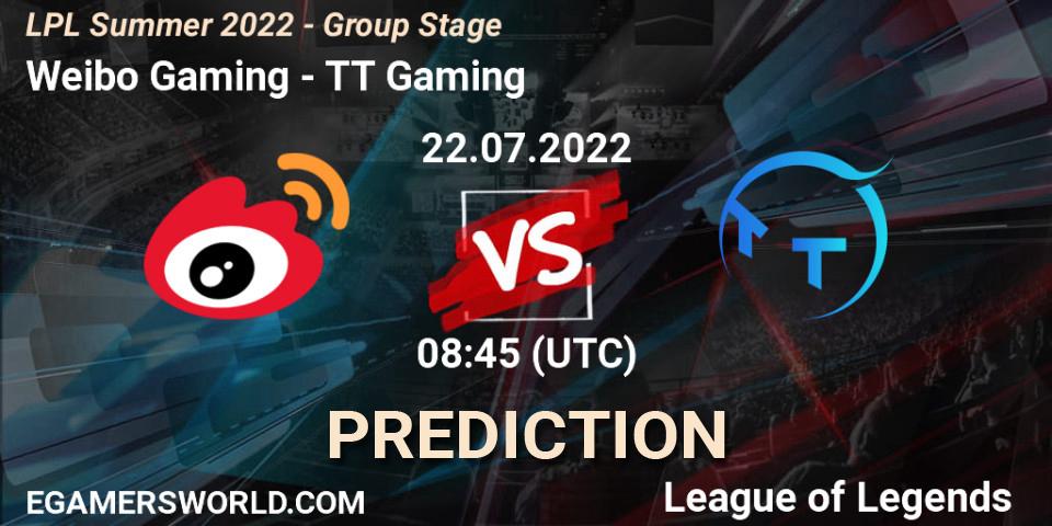Weibo Gaming vs TT Gaming: Match Prediction. 22.07.22, LoL, LPL Summer 2022 - Group Stage