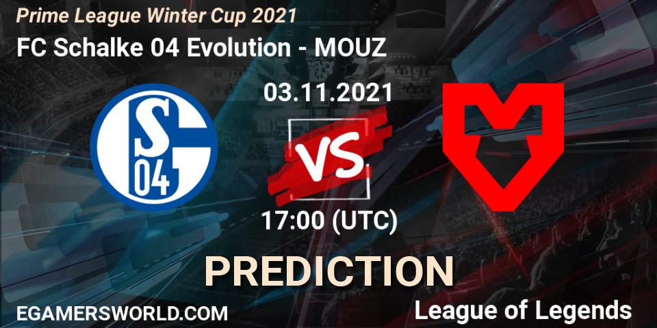 FC Schalke 04 Evolution vs MOUZ: Match Prediction. 03.11.2021 at 17:00, LoL, Prime League Winter Cup 2021