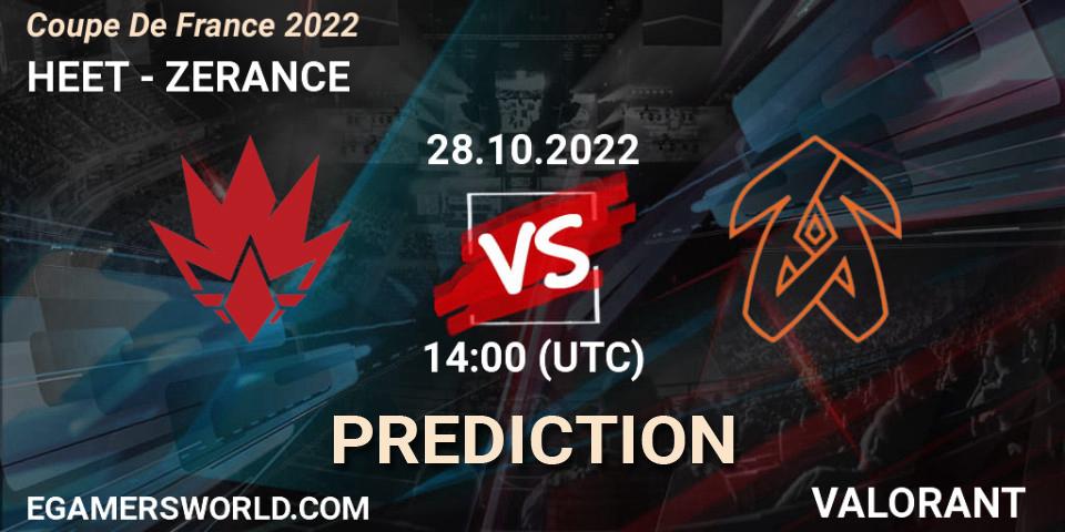 HEET vs ZERANCE: Match Prediction. 28.10.2022 at 14:00, VALORANT, Coupe De France 2022