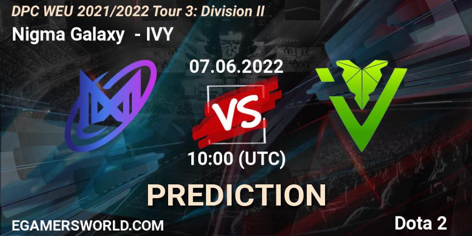 Nigma Galaxy vs IVY: Match Prediction. 07.06.22, Dota 2, DPC WEU 2021/2022 Tour 3: Division II
