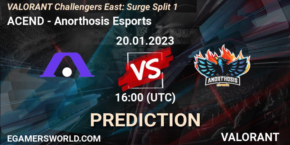 ACEND vs Anorthosis Esports: Match Prediction. 20.01.2023 at 16:00, VALORANT, VALORANT Challengers 2023 East: Surge Split 1