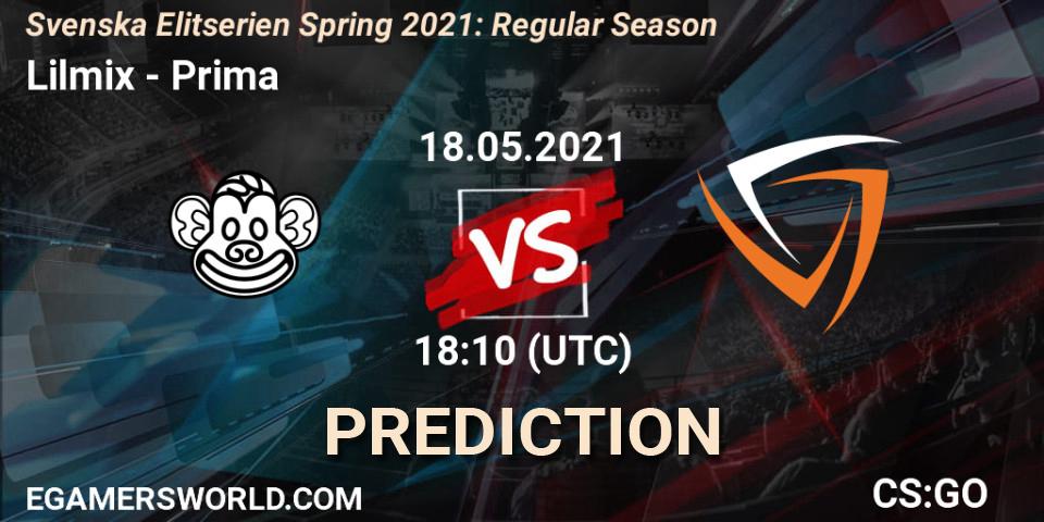 Lilmix vs Prima: Match Prediction. 18.05.2021 at 18:10, Counter-Strike (CS2), Svenska Elitserien Spring 2021: Regular Season