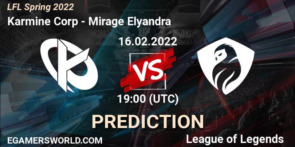 Karmine Corp vs Mirage Elyandra: Match Prediction. 16.02.2022 at 19:00, LoL, LFL Spring 2022