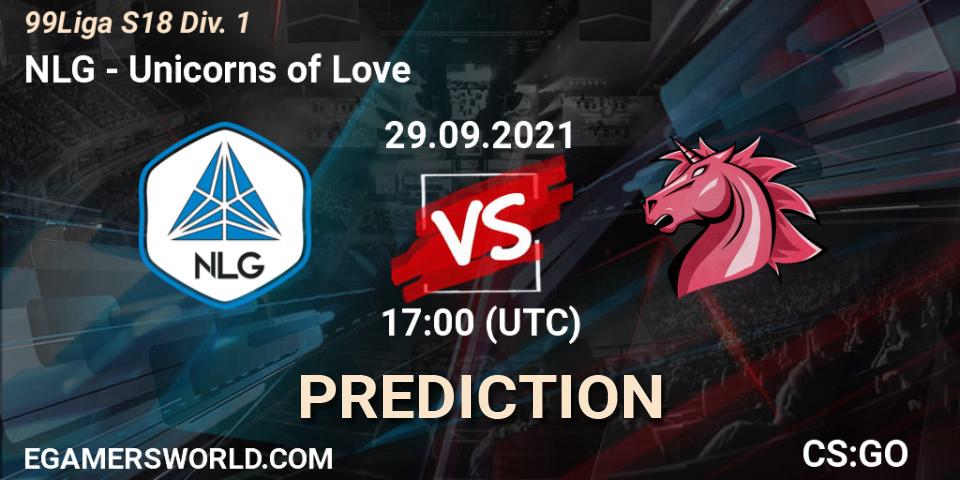 NLG vs Unicorns of Love: Match Prediction. 29.09.2021 at 17:00, Counter-Strike (CS2), 99Liga S18 Div. 1