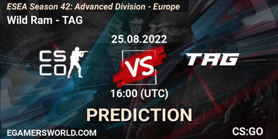 Wild Ram vs TAG: Match Prediction. 25.08.2022 at 16:00, Counter-Strike (CS2), ESEA Season 42: Advanced Division - Europe