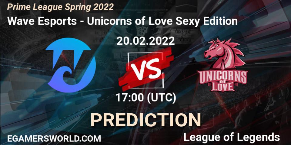 Wave Esports vs Unicorns of Love Sexy Edition: Match Prediction. 20.02.2022 at 17:00, LoL, Prime League Spring 2022